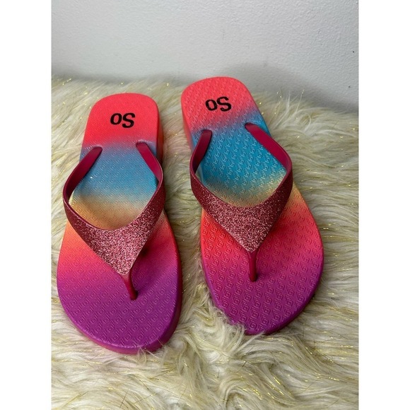 SO Rainbow Sparkle Platform Flip Flop Sandals 9 - Picture 1 of 7